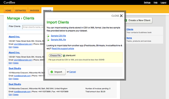 CurdBee Import Screen