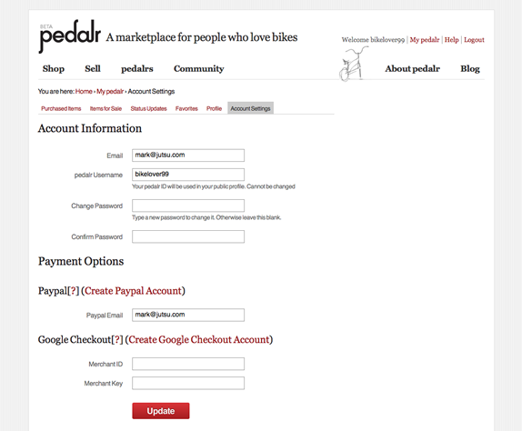 Pedalr account view