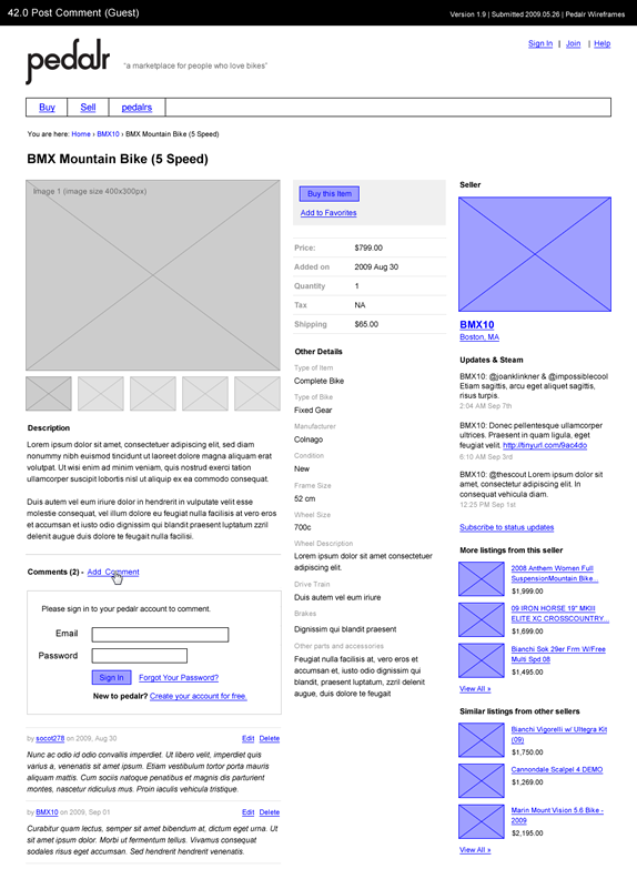 Pedalr wireframes