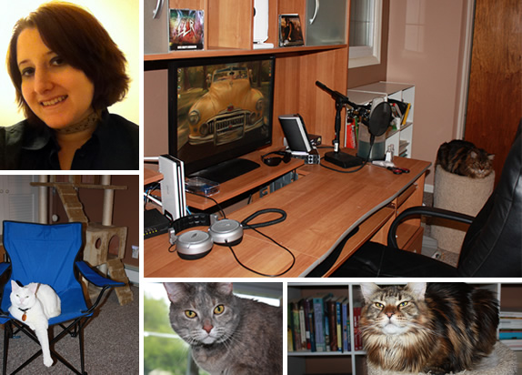 April Sadowski and her feline friends (L to R) Sobe, Samantha and Sasha.