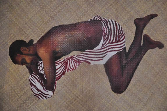 Sleeping Man on Mat A painting of a sleeping man on a mat