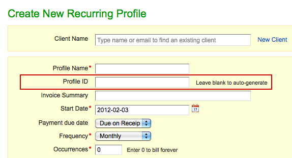The New Profile ID field The New Profile ID field