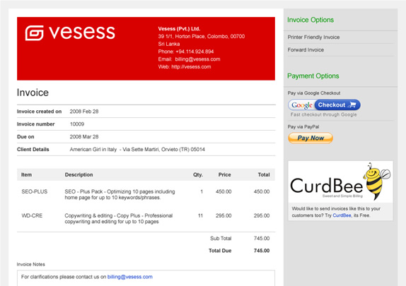 The invoice reloaded, using the power of CurdBee.